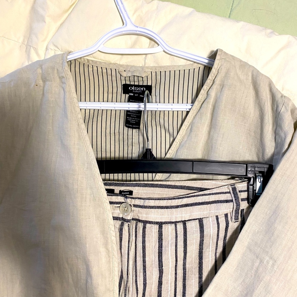Linen 3/4 sleeve open jacket and wide leg pants